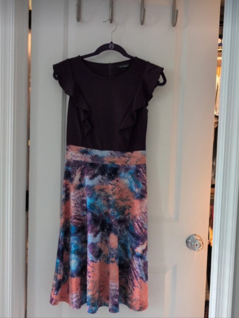 Women's Printed A-Line Dress with Purple Bodice
